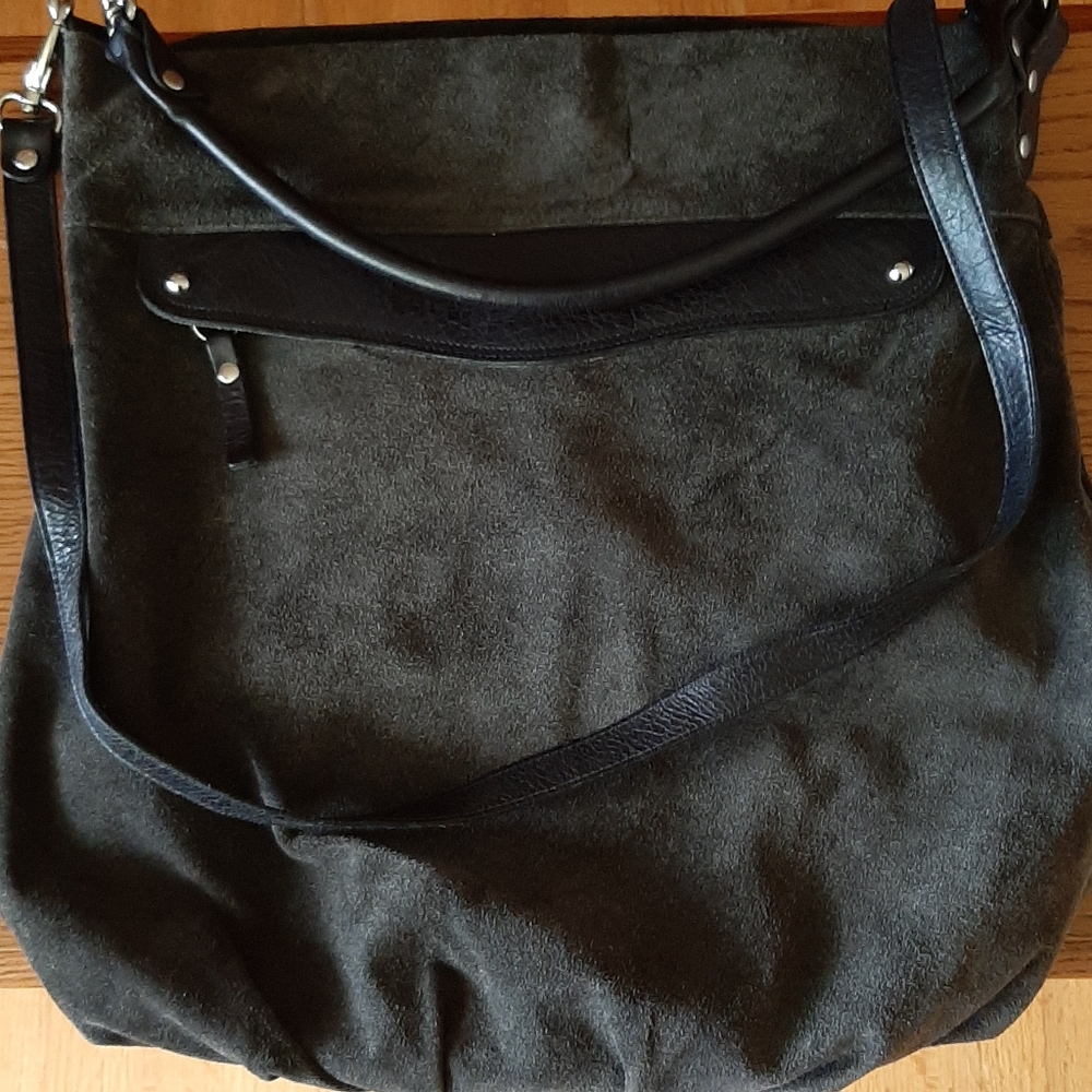 Pietro Alessandro Large Grey Suede Shoulder Bag